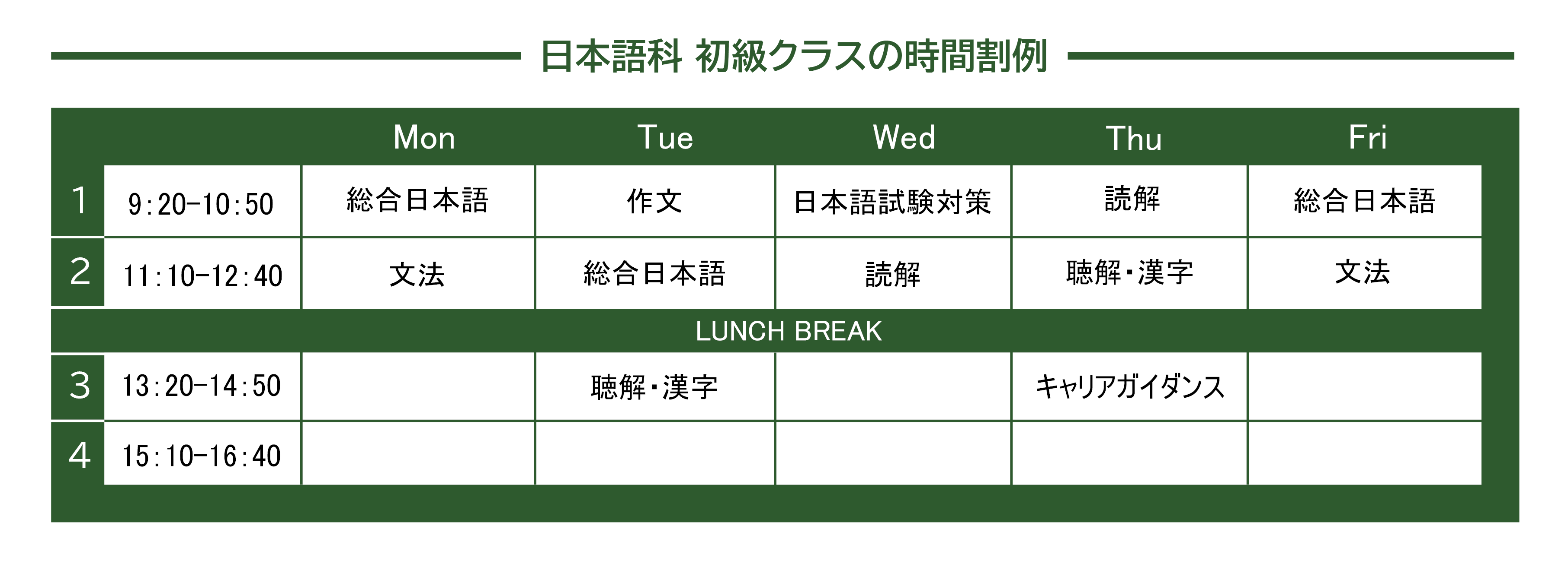 日本語科時間割